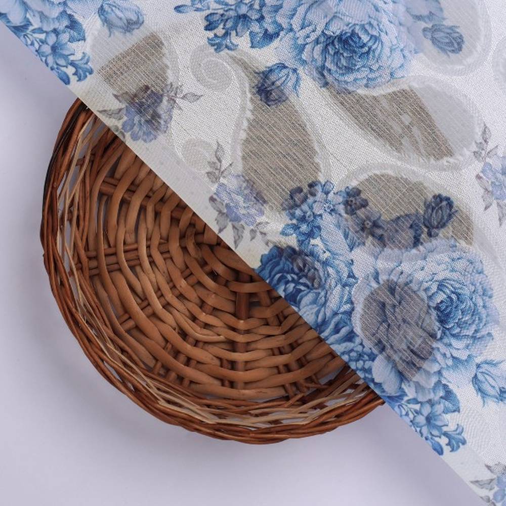 Blue Floral & Paisley Pattern Brasso Fabric for Dresses - Image 3