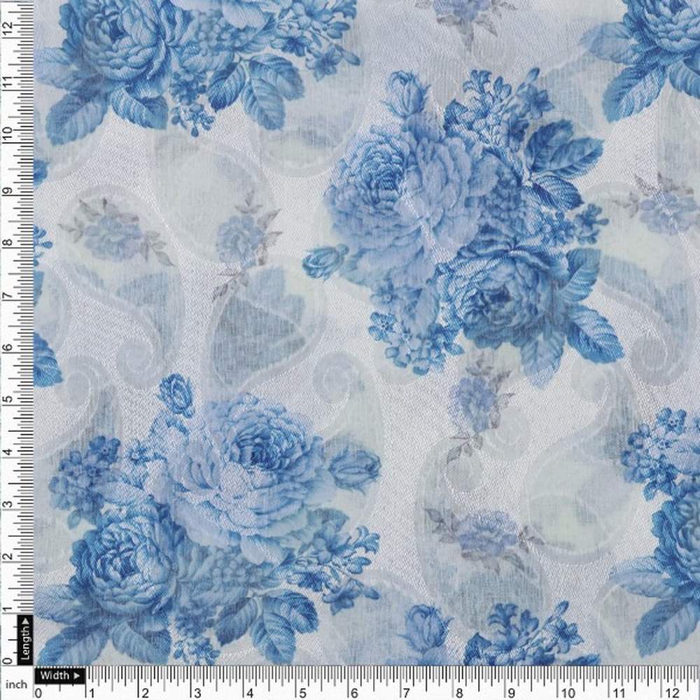 Blue Floral & Paisley Pattern Brasso Fabric for Dresses - Image 4