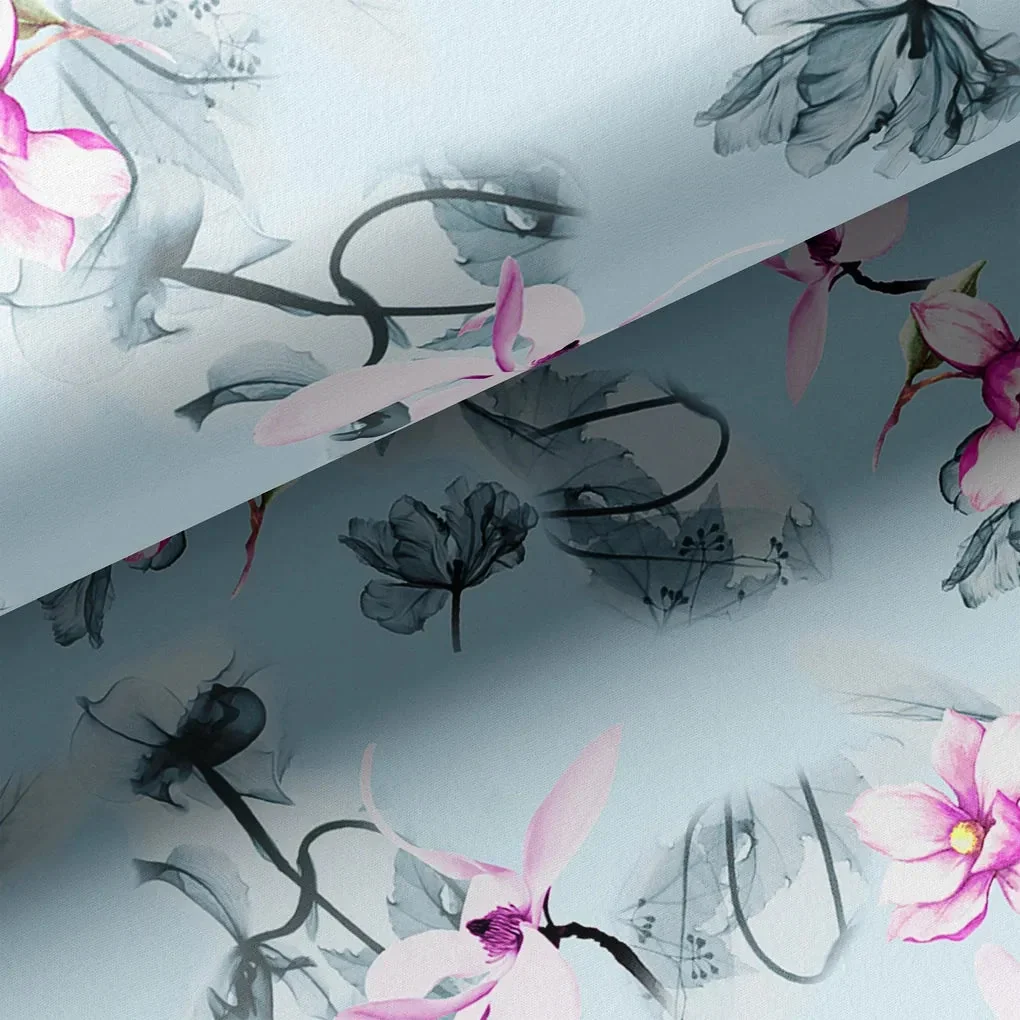 Blue Floral Digital Printed Fabric - Image 3