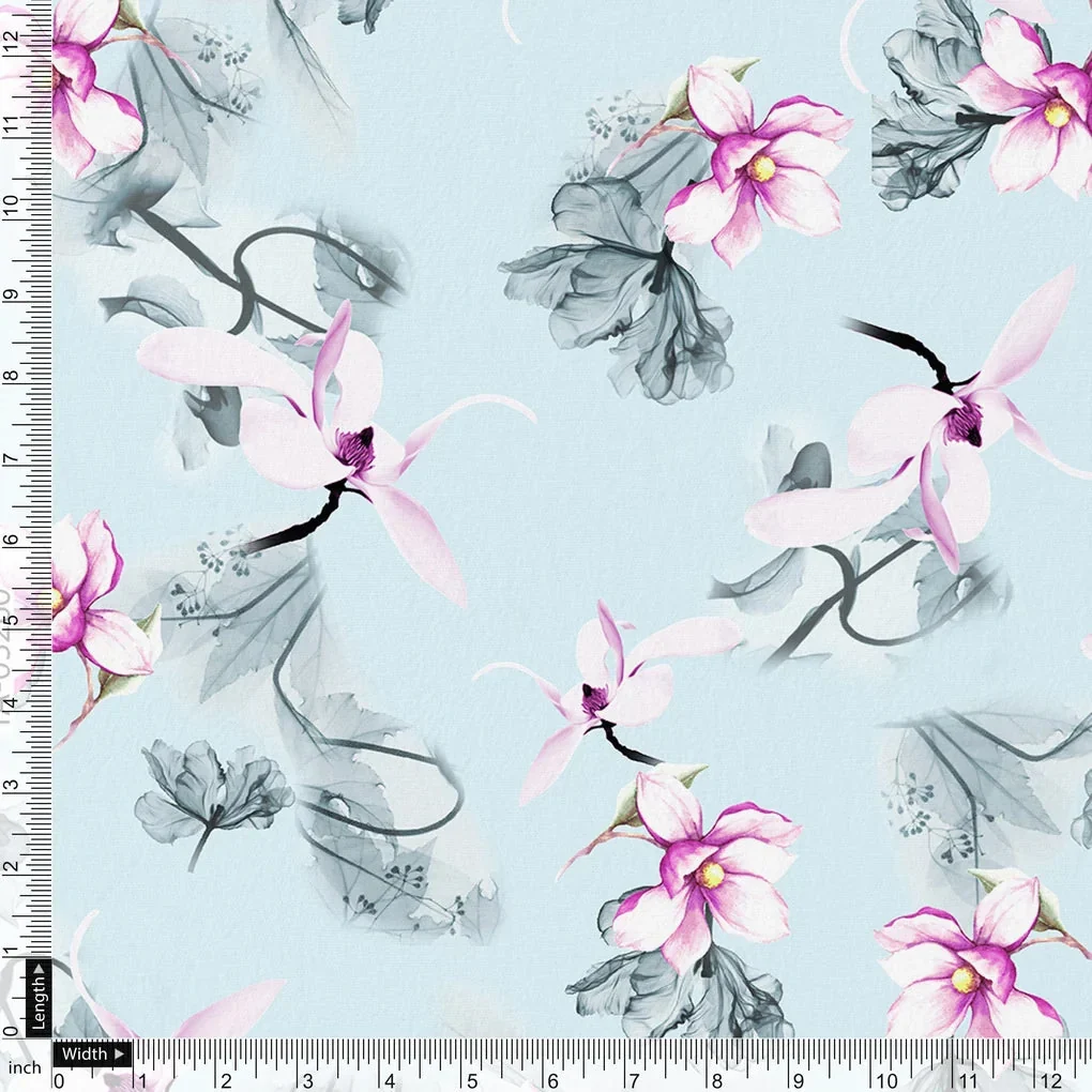 Blue Floral Digital Printed Fabric - Image 4