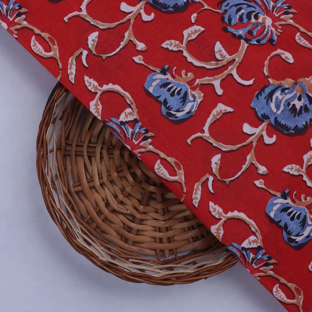 Blue Floral Print Muslin Fabric - Image 2