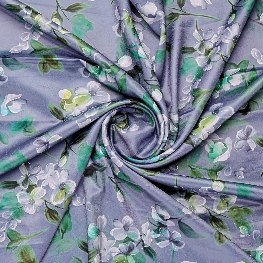 Blue Floral Printed BSY Velvet - Image 2