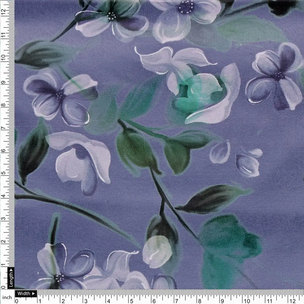 Blue Floral Printed BSY Velvet - Image 4