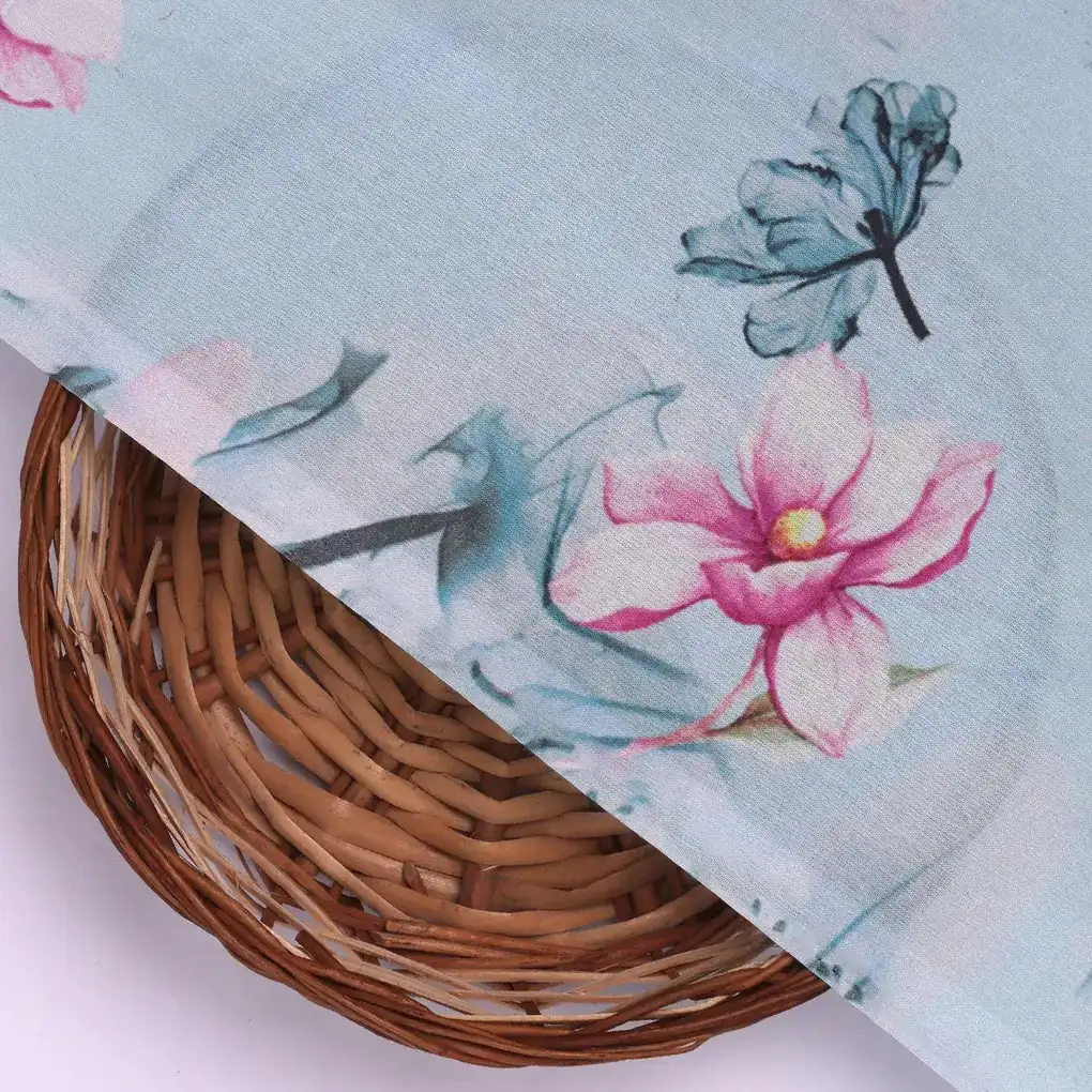 Blue Floral Digital Printed Fabric - Pure Cotton - Image 2