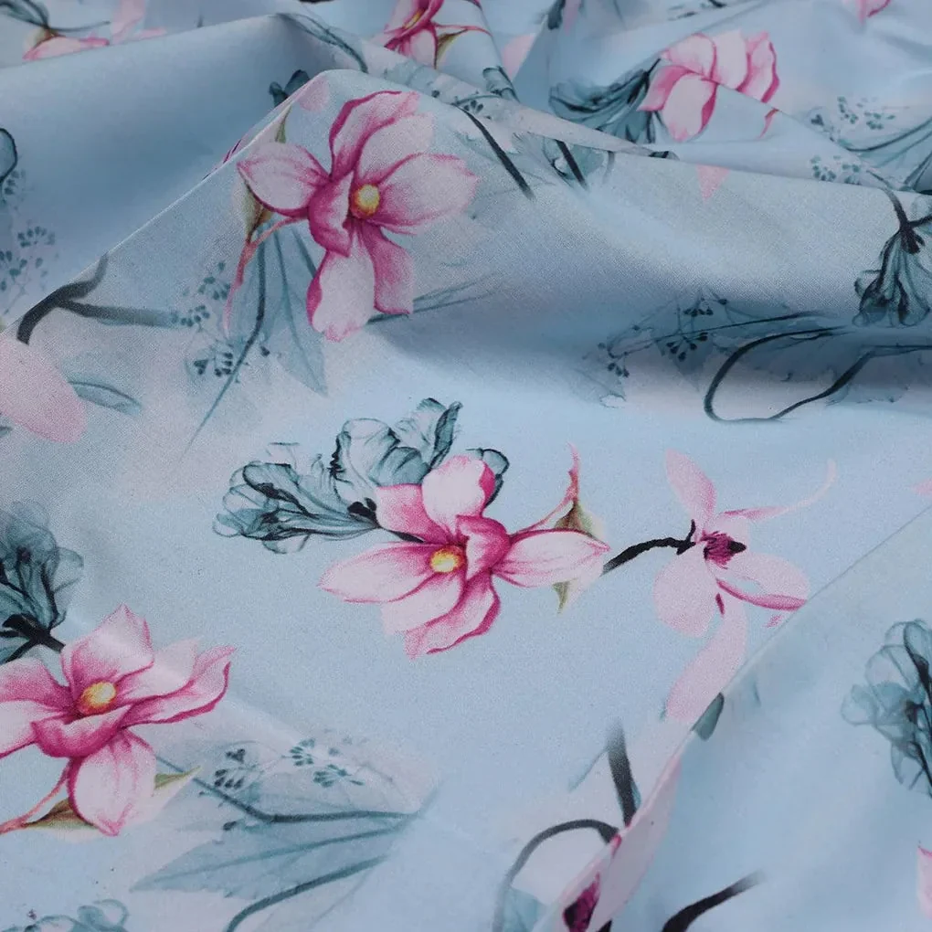 Blue Floral Digital Printed Fabric - Pure Cotton - Image 3