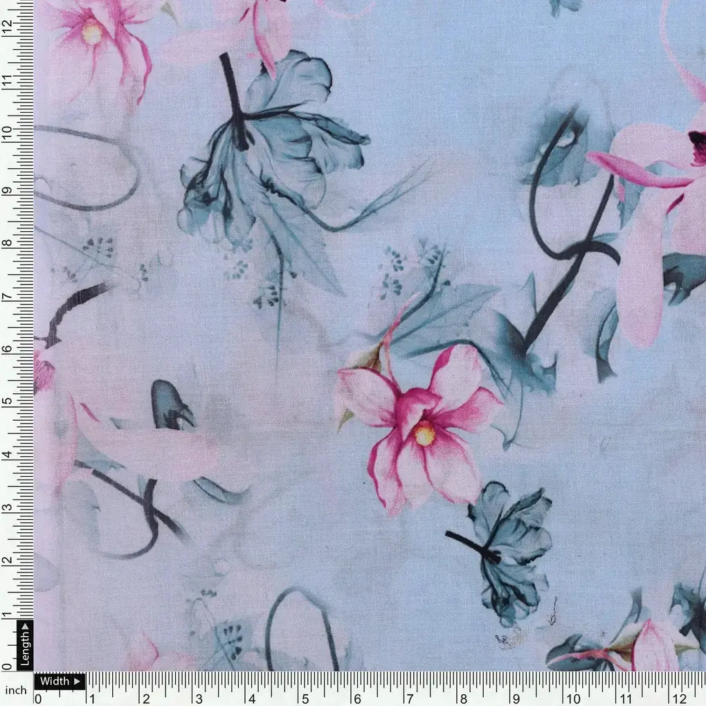 Blue Floral Digital Printed Fabric - Pure Cotton - Image 4