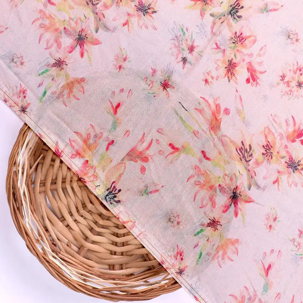 Brown Floral Pure Muslin Printed Fabric Material - Image 2