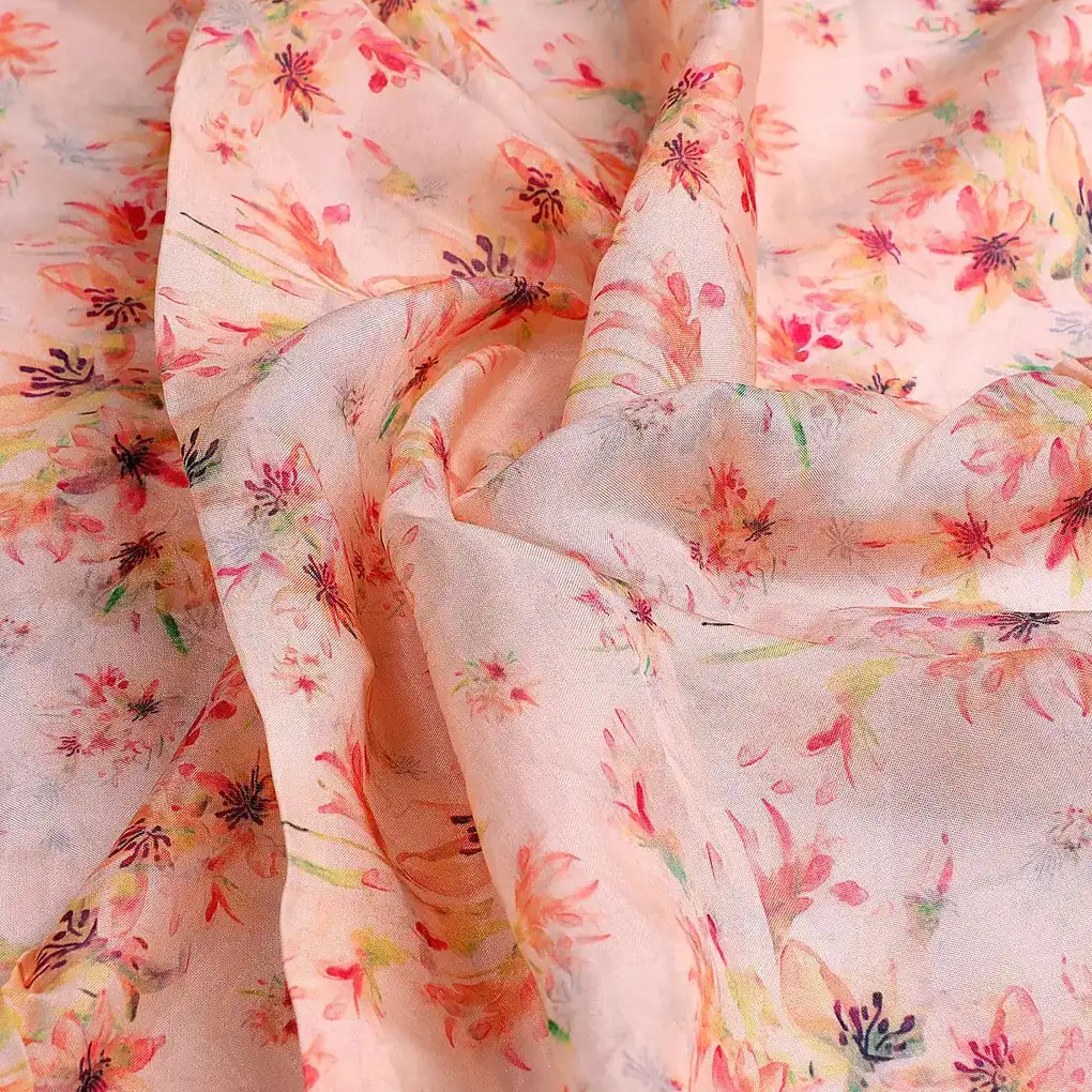 Brown Floral Pure Muslin Printed Fabric Material - Image 3