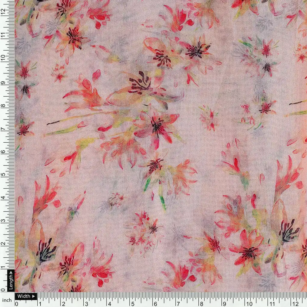 Brown Floral Pure Muslin Printed Fabric Material - Image 4