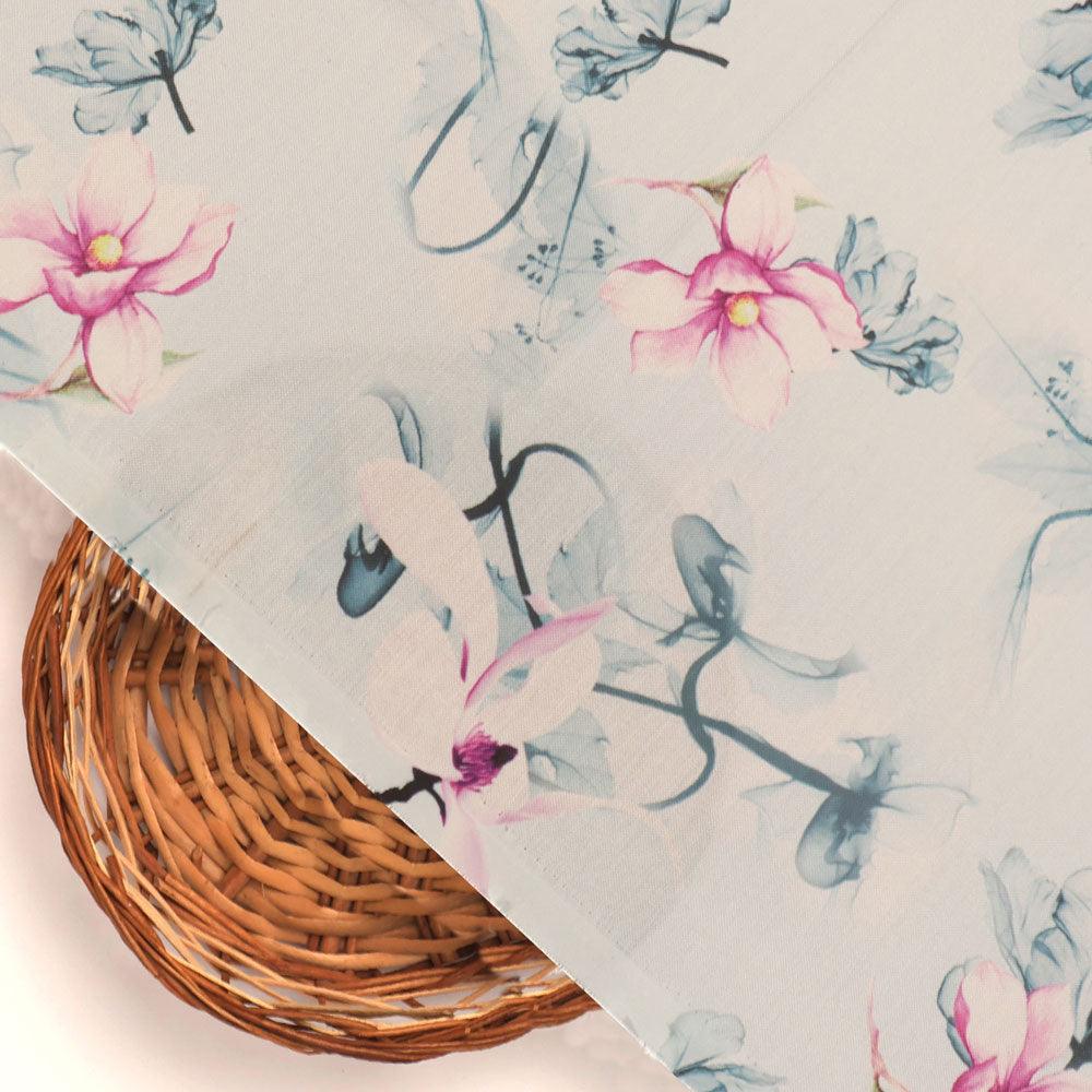 Blue Floral Digital Printed Fabric - Image 2