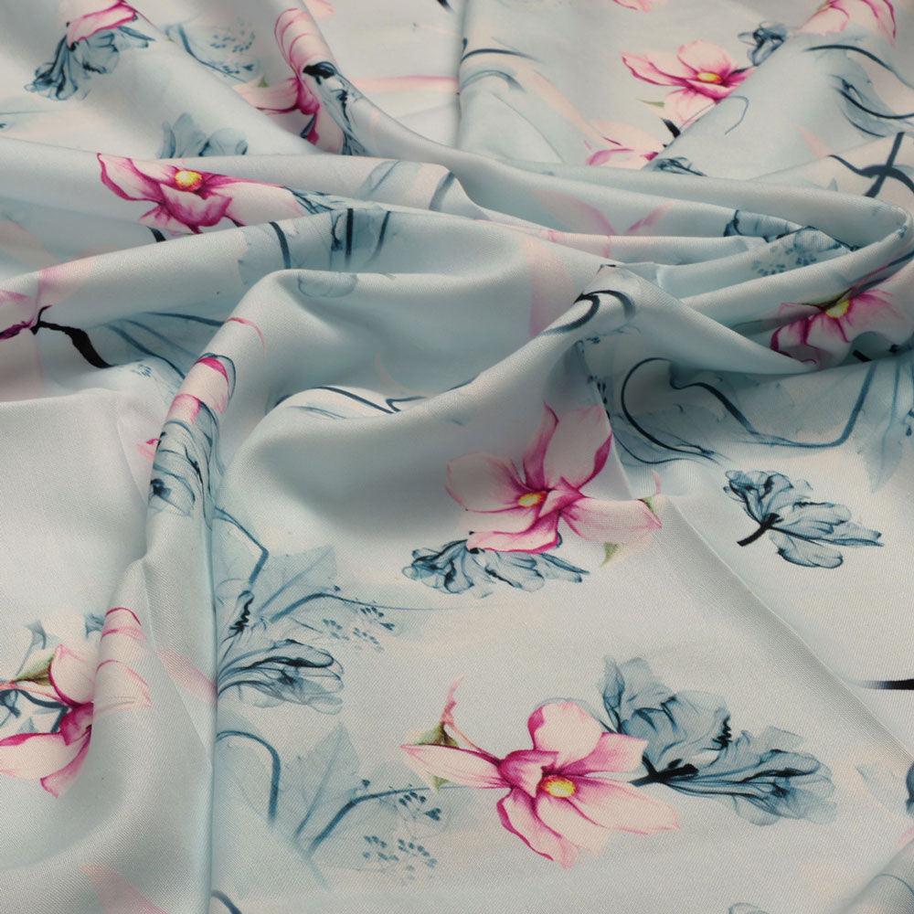 Blue Floral Digital Printed Fabric - Image 3
