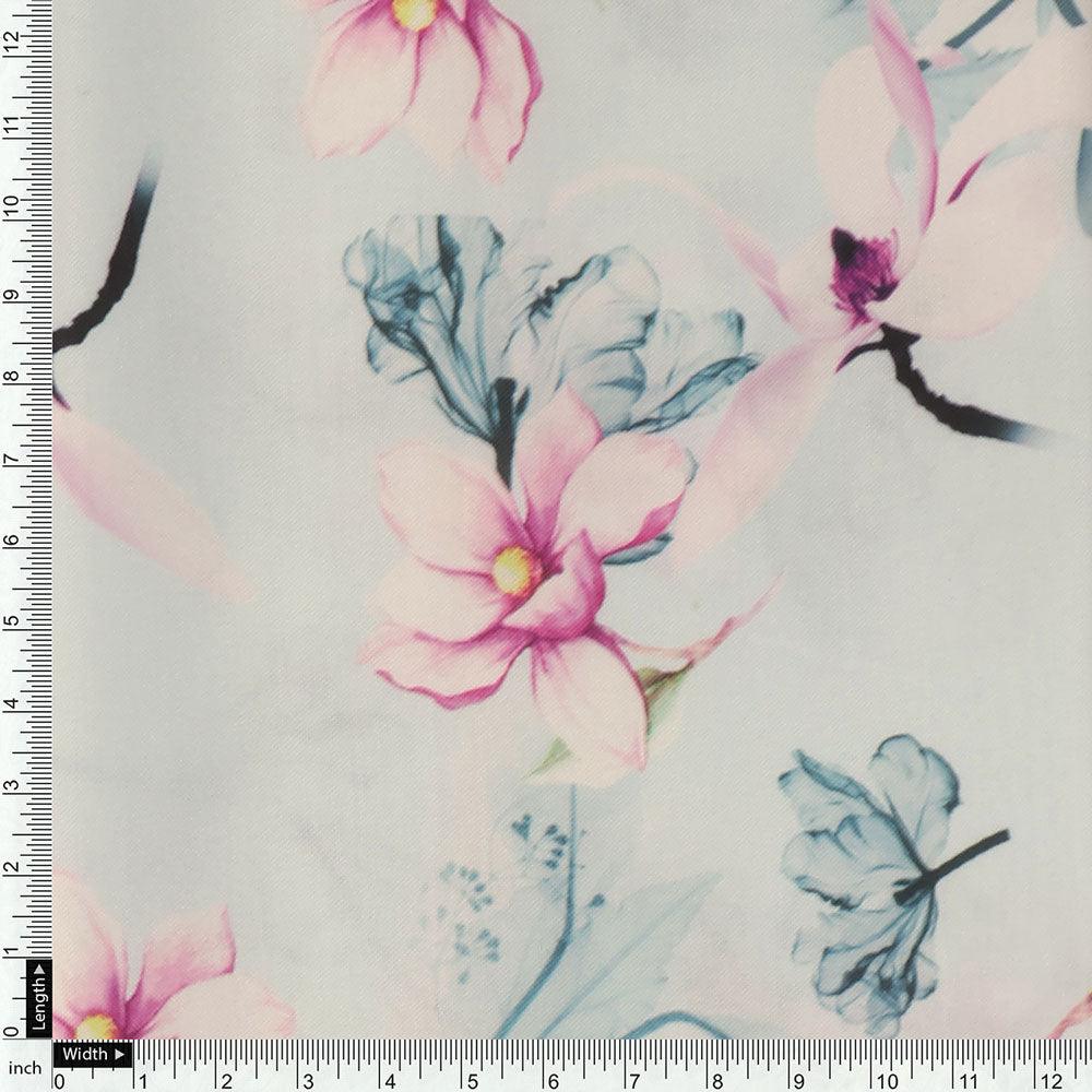 Blue Floral Digital Printed Fabric - Image 4