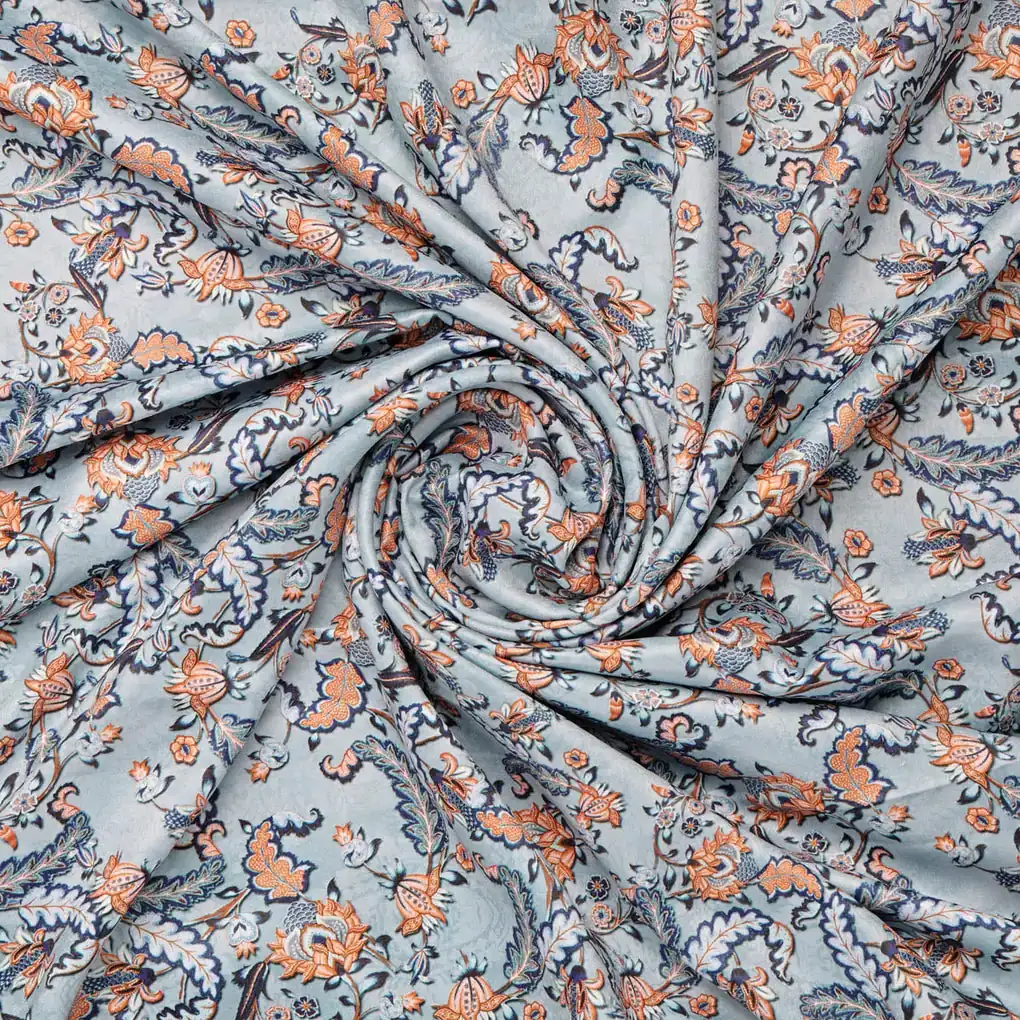 Blue Floral Velvet Fabric - Image 2