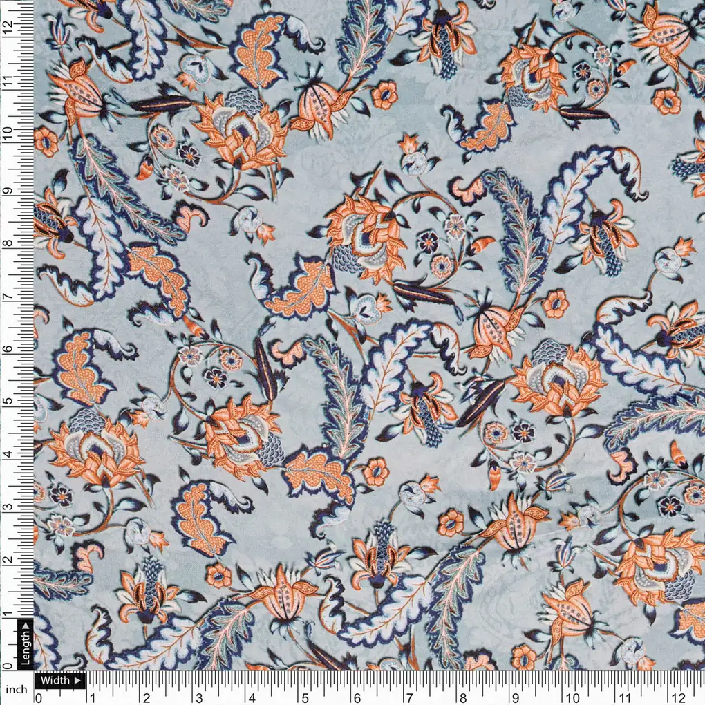 Blue Floral Velvet Fabric - Image 4