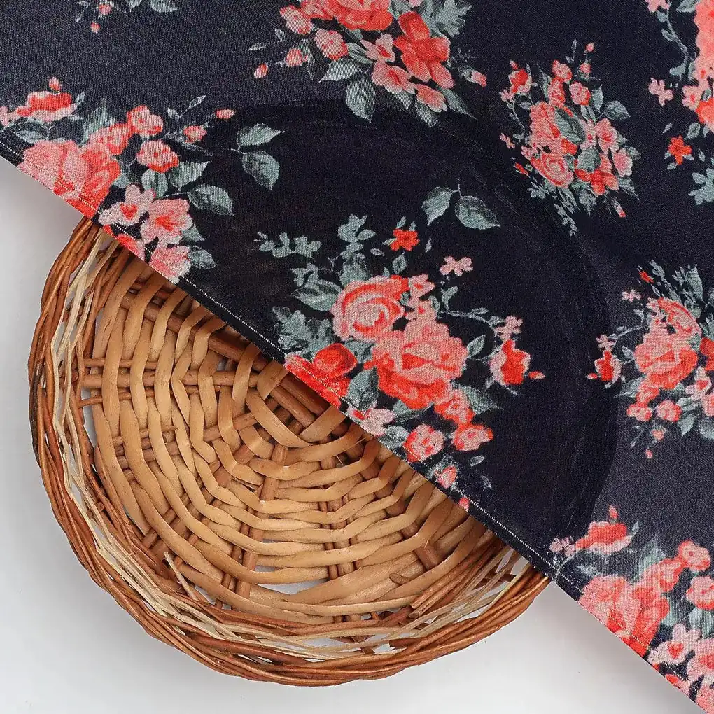 Blue Flower Printed Pure Muslin Fabric - Image 2