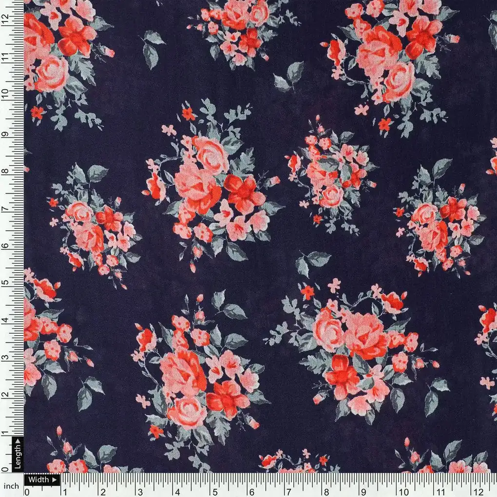 Blue Flower Printed Pure Muslin Fabric - Image 4