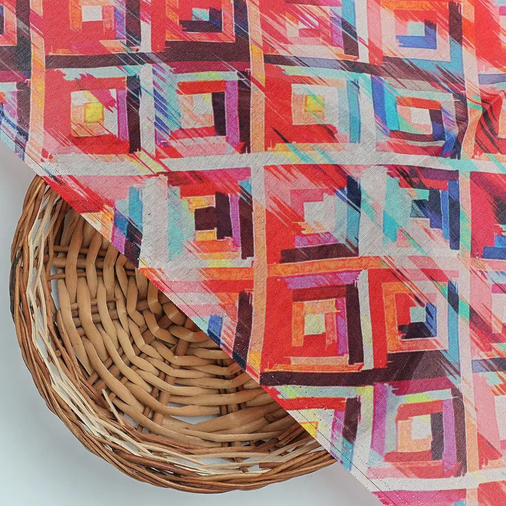 Beautiful Geometric Printed Pure Muslin Fabric - Image 2