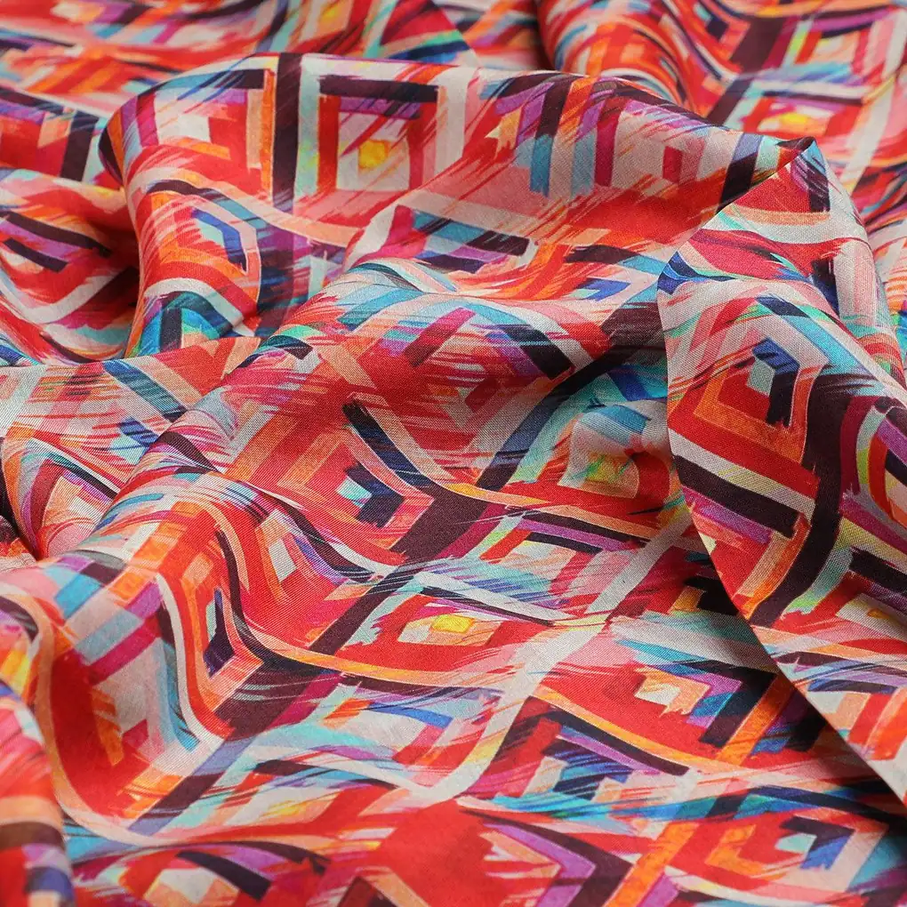 Beautiful Geometric Printed Pure Muslin Fabric - Image 3