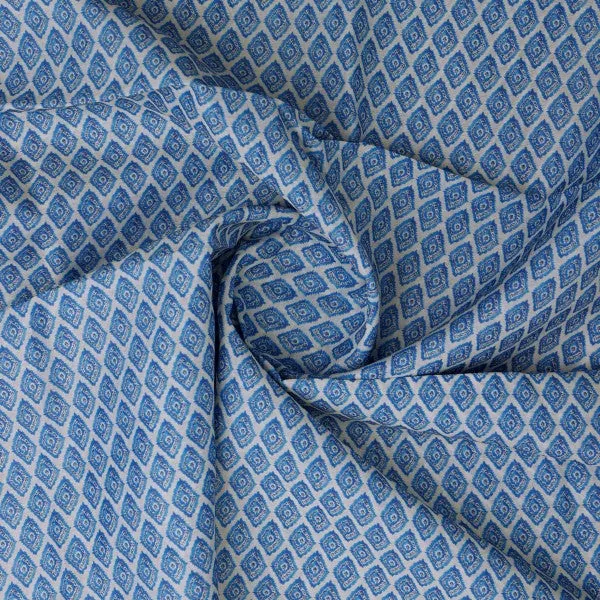 Blue Ikat Diamond Patterned Chanderi Fabric for Kurtas - Image 3
