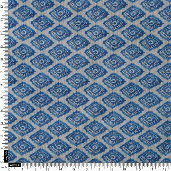 Blue Ikat Diamond Patterned Chanderi Fabric for Kurtas - Image 4
