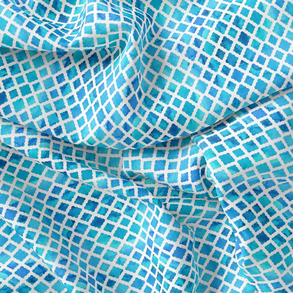 Blue Lattice Lovely Seamless Digital Printed Fabric - Image 3