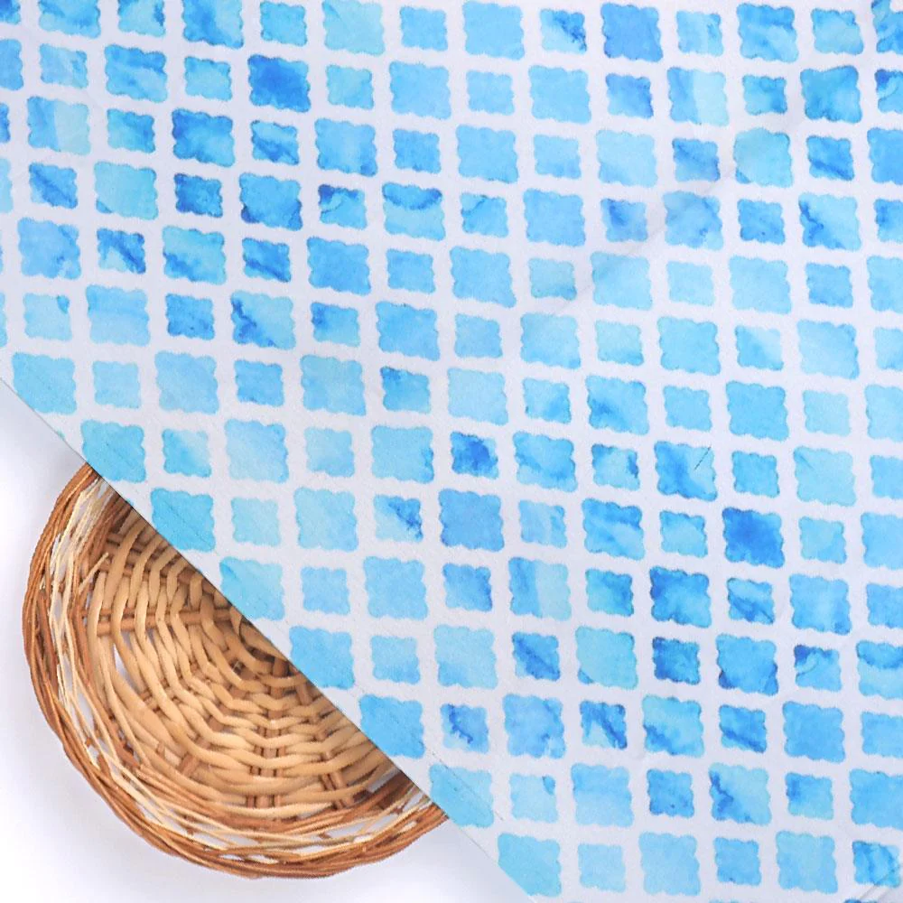 Blue Lattice Lovely Seamless Digital Printed Fabric - Japan Satin - Image 2