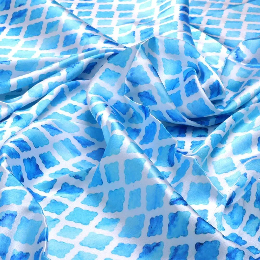Blue Lattice Lovely Seamless Digital Printed Fabric - Japan Satin - Image 3