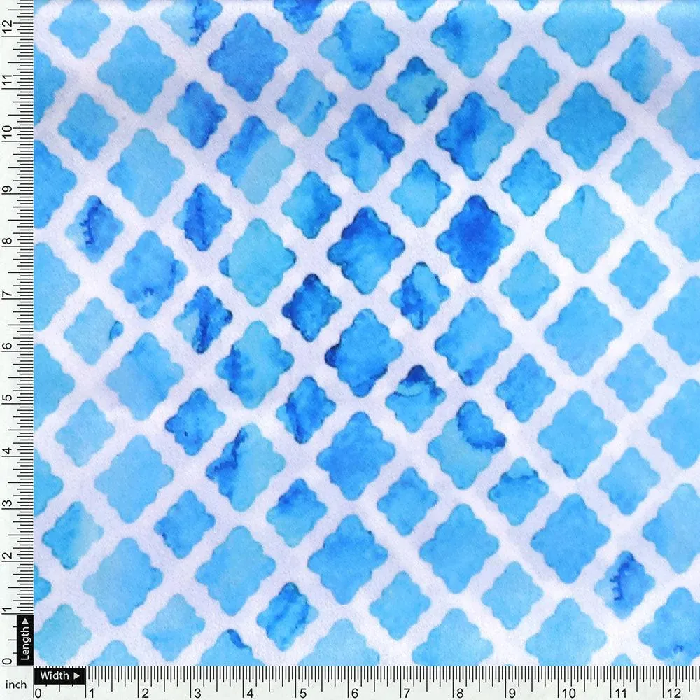 Blue Lattice Lovely Seamless Digital Printed Fabric - Japan Satin - Image 4