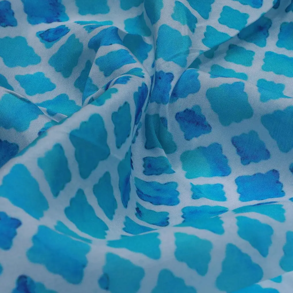 Blue Lattice Lovely Seamless Digital Printed Fabric - Pure Muslin - Image 3