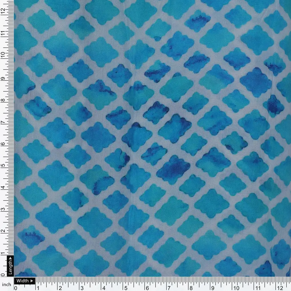 Blue Lattice Lovely Seamless Digital Printed Fabric - Pure Muslin - Image 4