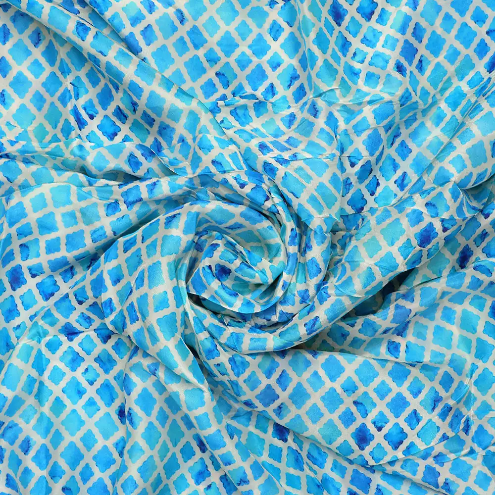 Blue Lattice Lovely Seamless Digital Printed Fabric - Upada Silk - Image 2