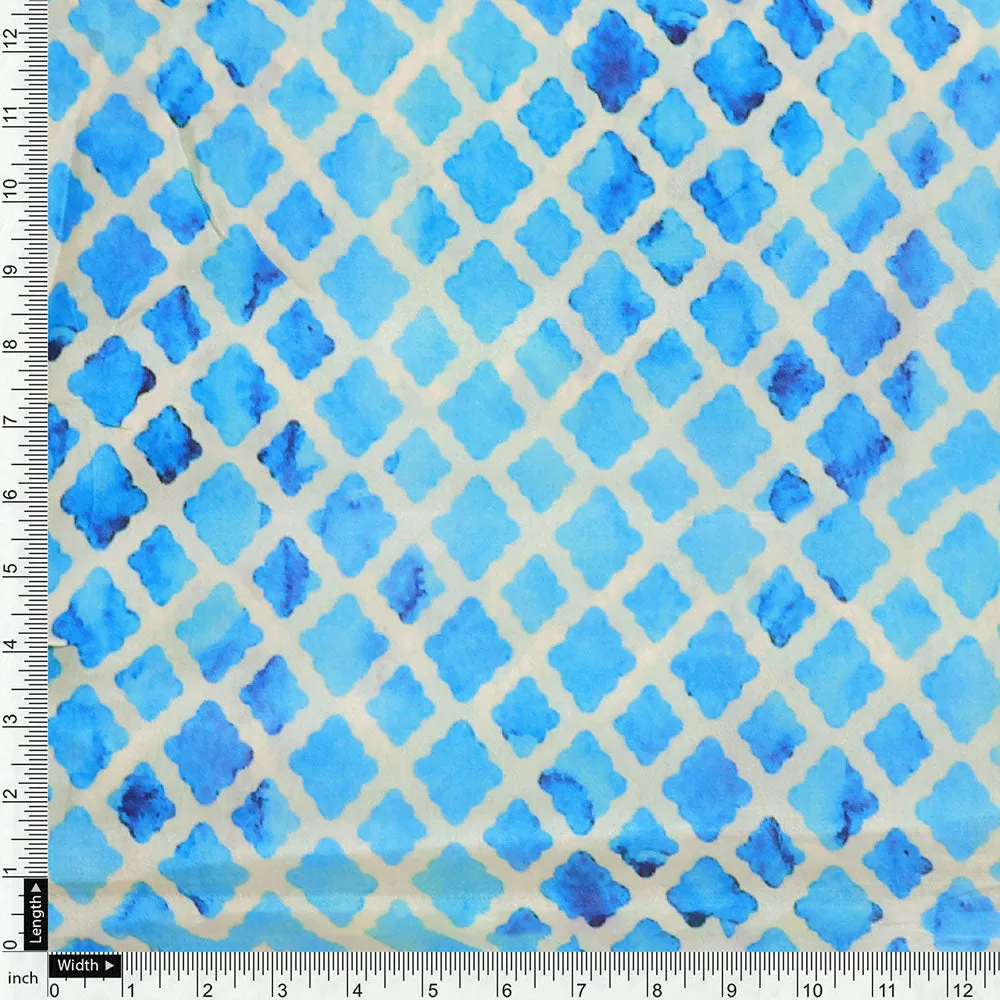 Blue Lattice Lovely Seamless Digital Printed Fabric - Upada Silk - Image 3