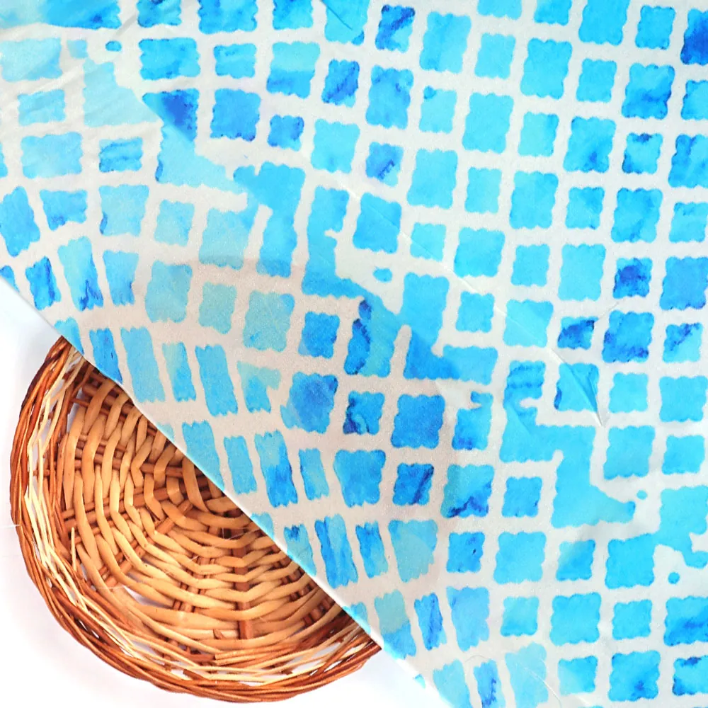 Blue Lattice Lovely Seamless Digital Printed Fabric - Upada Silk - Image 4