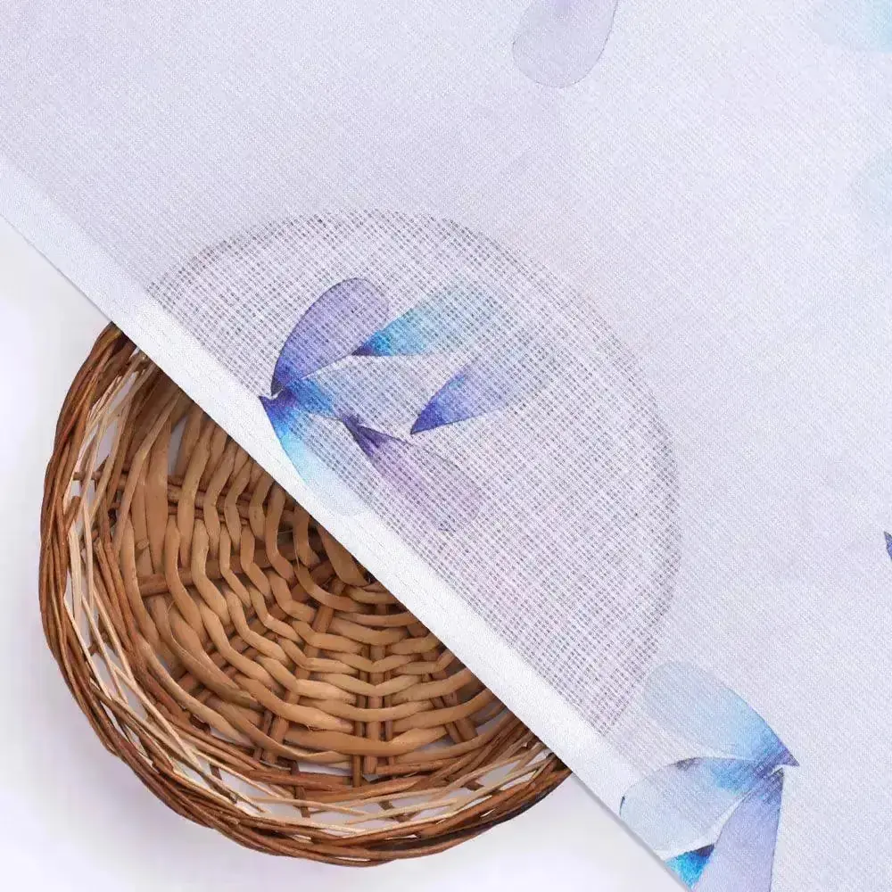 Blue Leaves Laying Over White Digital Printed Kota Doria Fabric - Image 3