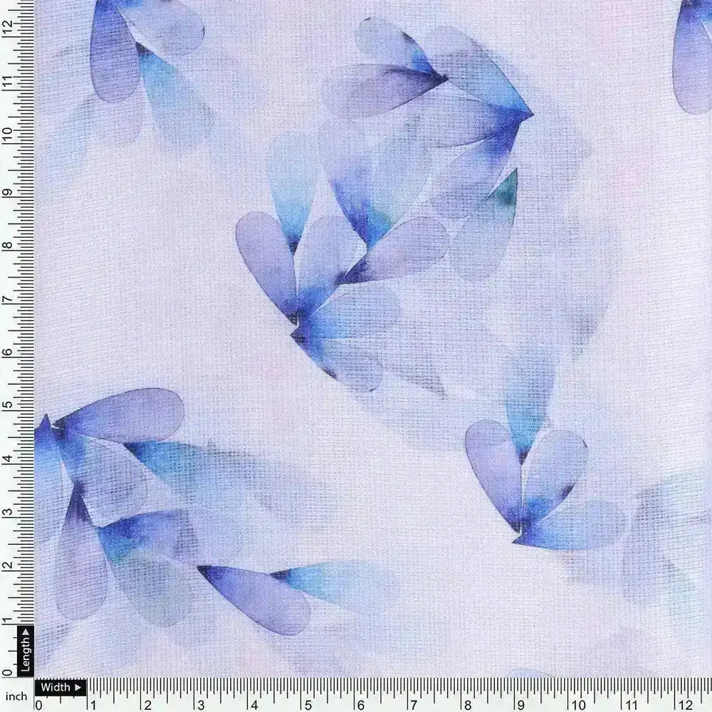 Blue Leaves Laying Over White Digital Printed Kota Doria Fabric - Image 4