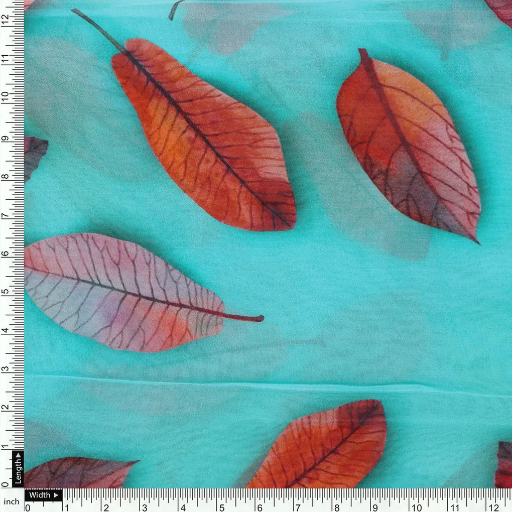 Blue Leaves Pure Georgette Printed Fabric - Image 4