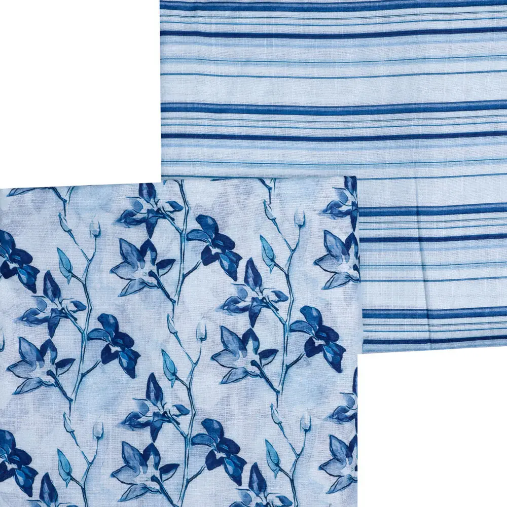 Blue Linen Printed Unstitched Fabric Set (5 Meter Set) - Image 3