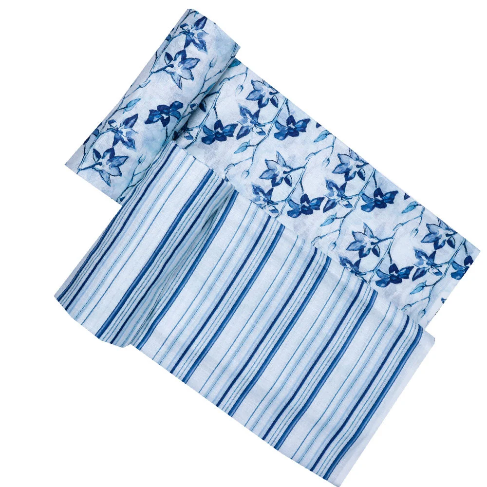 Blue Linen Printed Unstitched Fabric Set (5 Meter Set) - Image 4