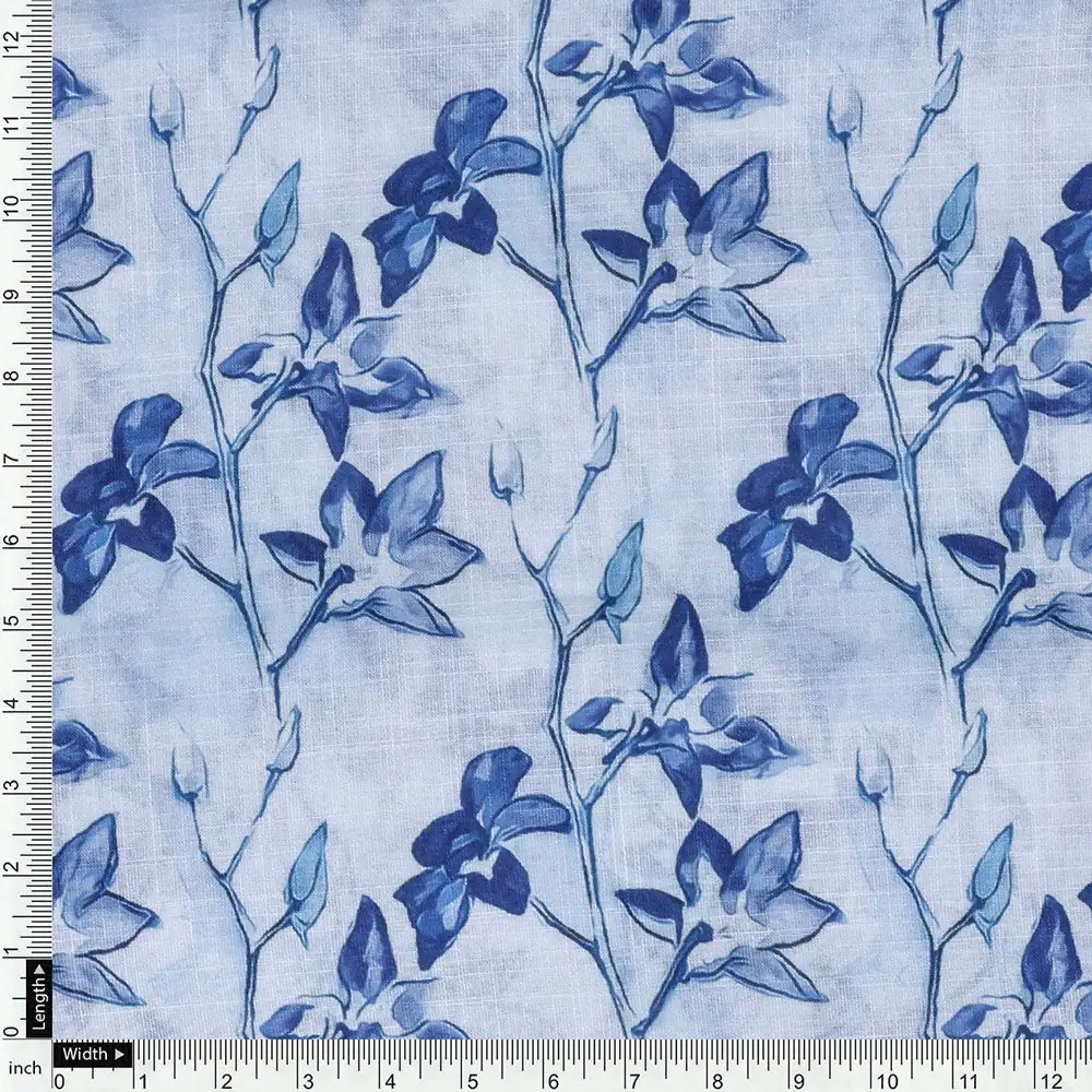 Blue Linen Printed Unstitched Fabric Set (5 Meter Set) - Image 5