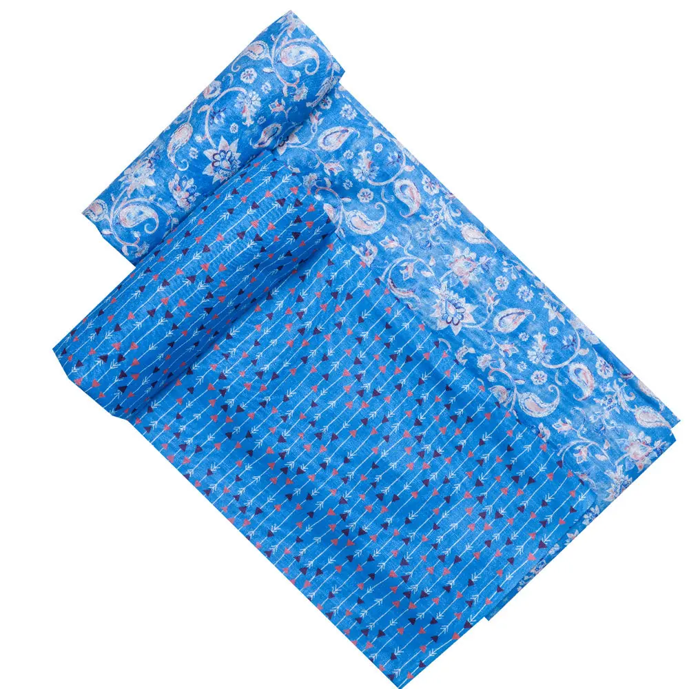 Blue Linen Printed Unstitched Fabric Set (5 Meter Set) - Image 4