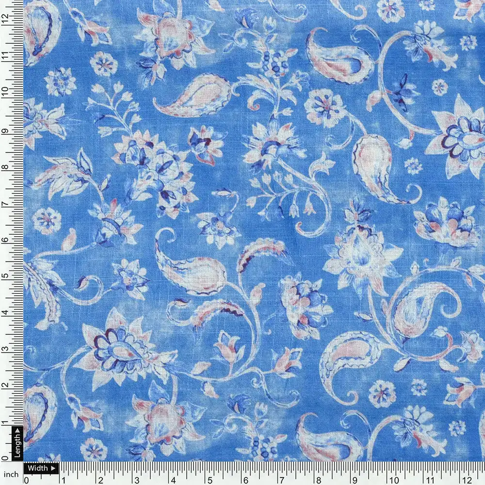 Blue Linen Printed Unstitched Fabric Set (5 Meter Set) - Image 5