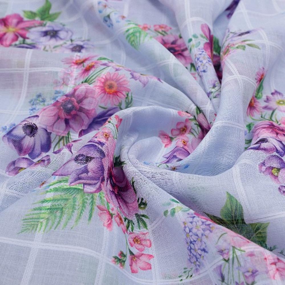 Blue Linen with Floral Bouquet Print - Image 2