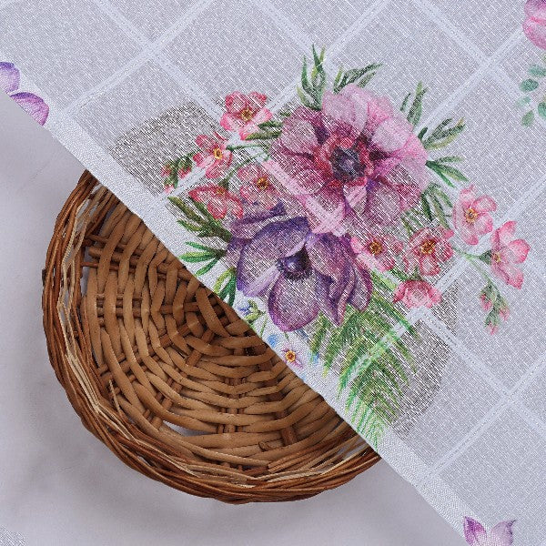 Blue Linen with Floral Bouquet Print - Image 3
