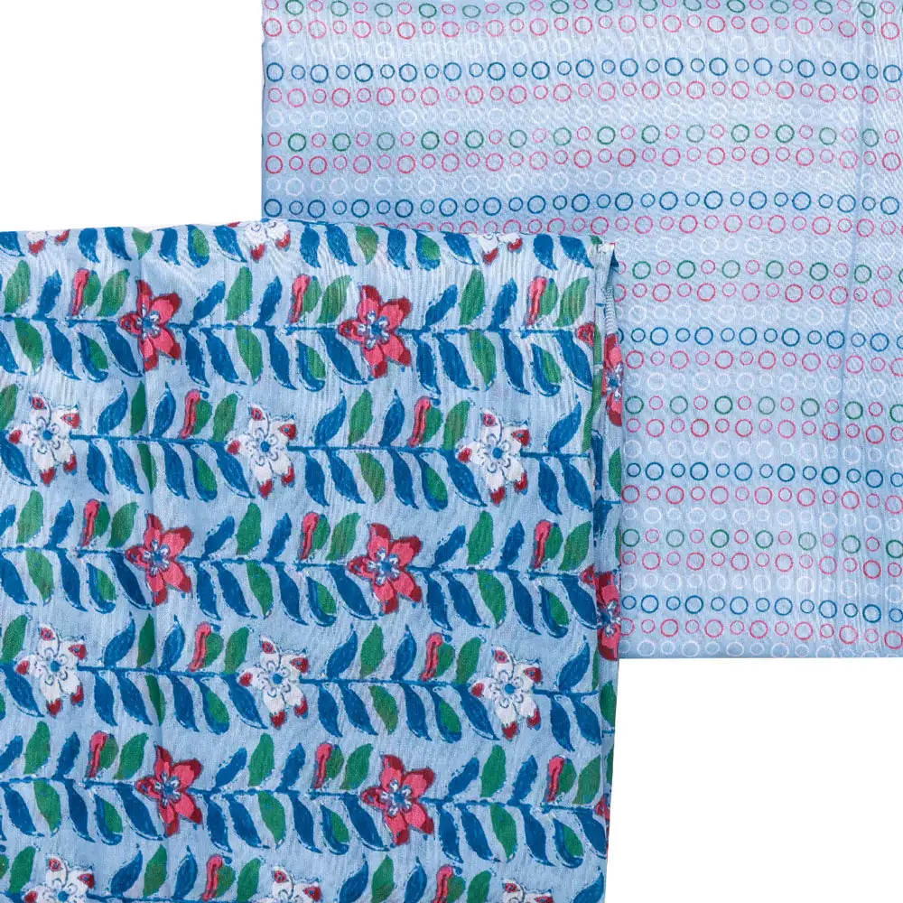 Blue Mul Cotton Printed Unstitched Fabric Set (5 Meter Set) - Image 3