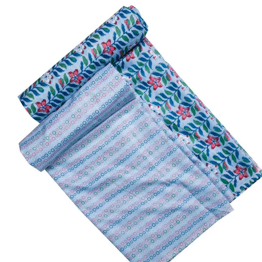 Blue Mul Cotton Printed Unstitched Fabric Set (5 Meter Set) - Image 4