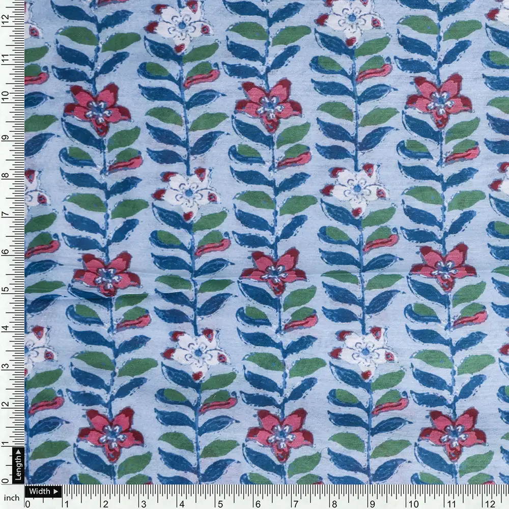 Blue Mul Cotton Printed Unstitched Fabric Set (5 Meter Set) - Image 5