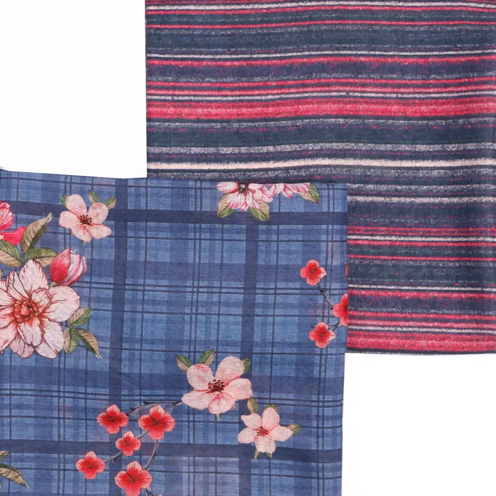 Blue Mul Cotton Printed Unstitched Fabric Set (5 Meter Set) - Image 3