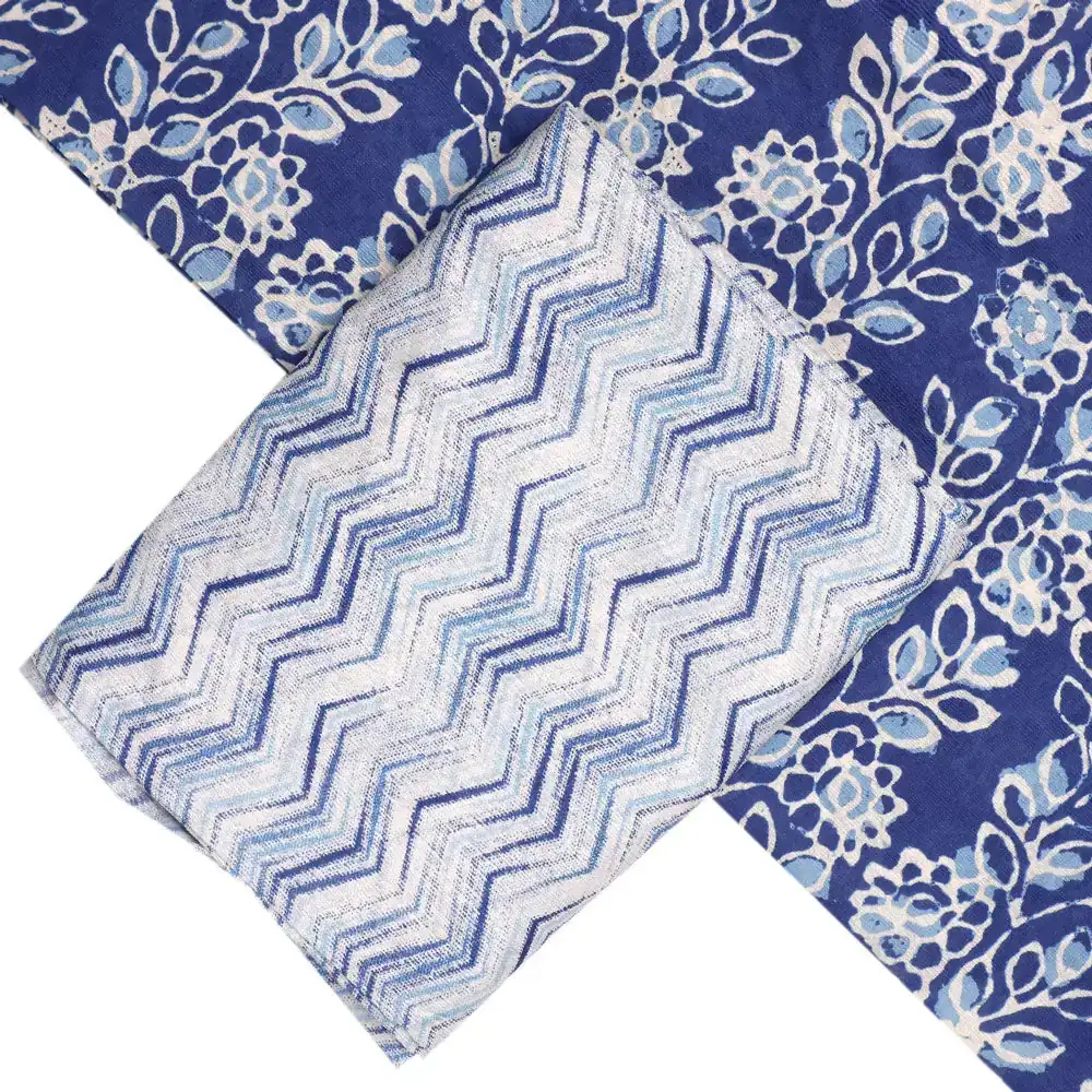 Blue Mul Cotton Printed Unstitched Fabric Set (5 Meter Set) - Image 2