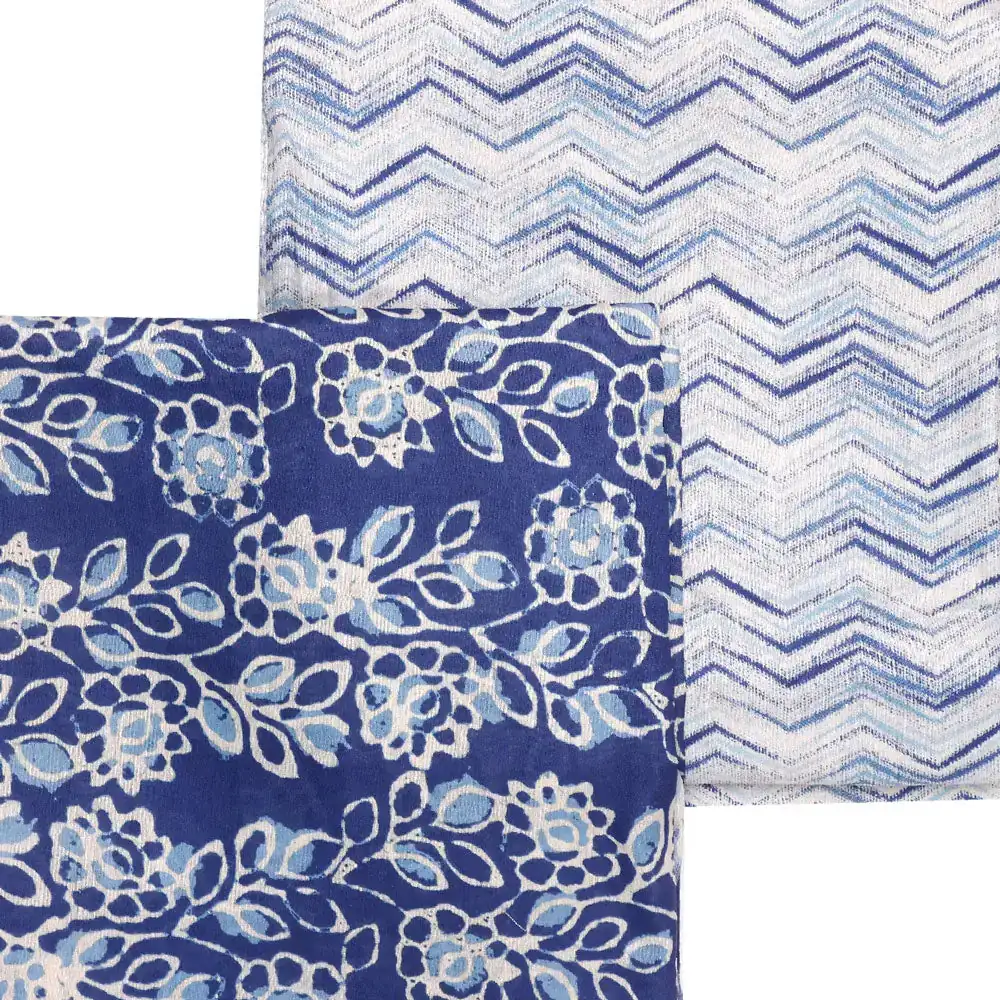 Blue Mul Cotton Printed Unstitched Fabric Set (5 Meter Set) - Image 3