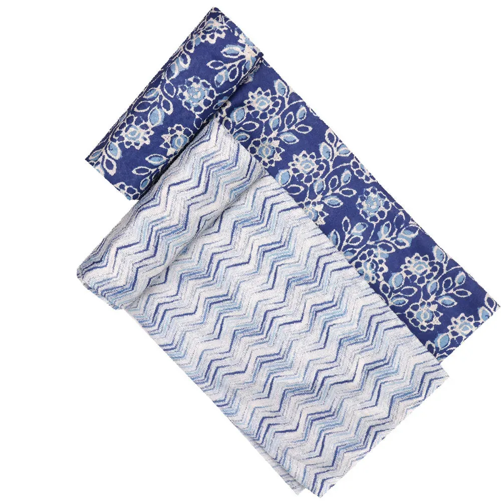Blue Mul Cotton Printed Unstitched Fabric Set (5 Meter Set) - Image 4